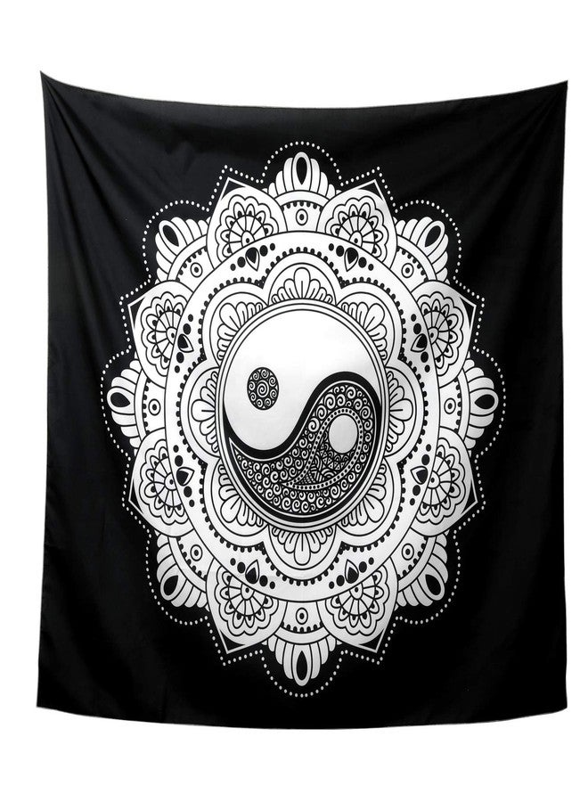 RLoncomix Ying Yang Mandala Wall Hanging - Black and White Tapestry, 51.2" x 59.1" - Image 1